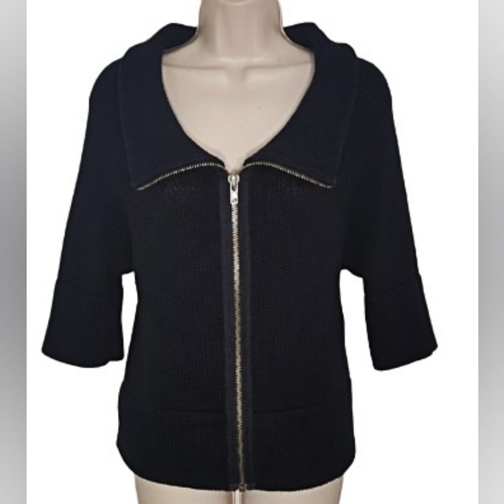 Kenneth Cole Reaction Black Chunky Knit Zip Up Wide Collar Sweater Small